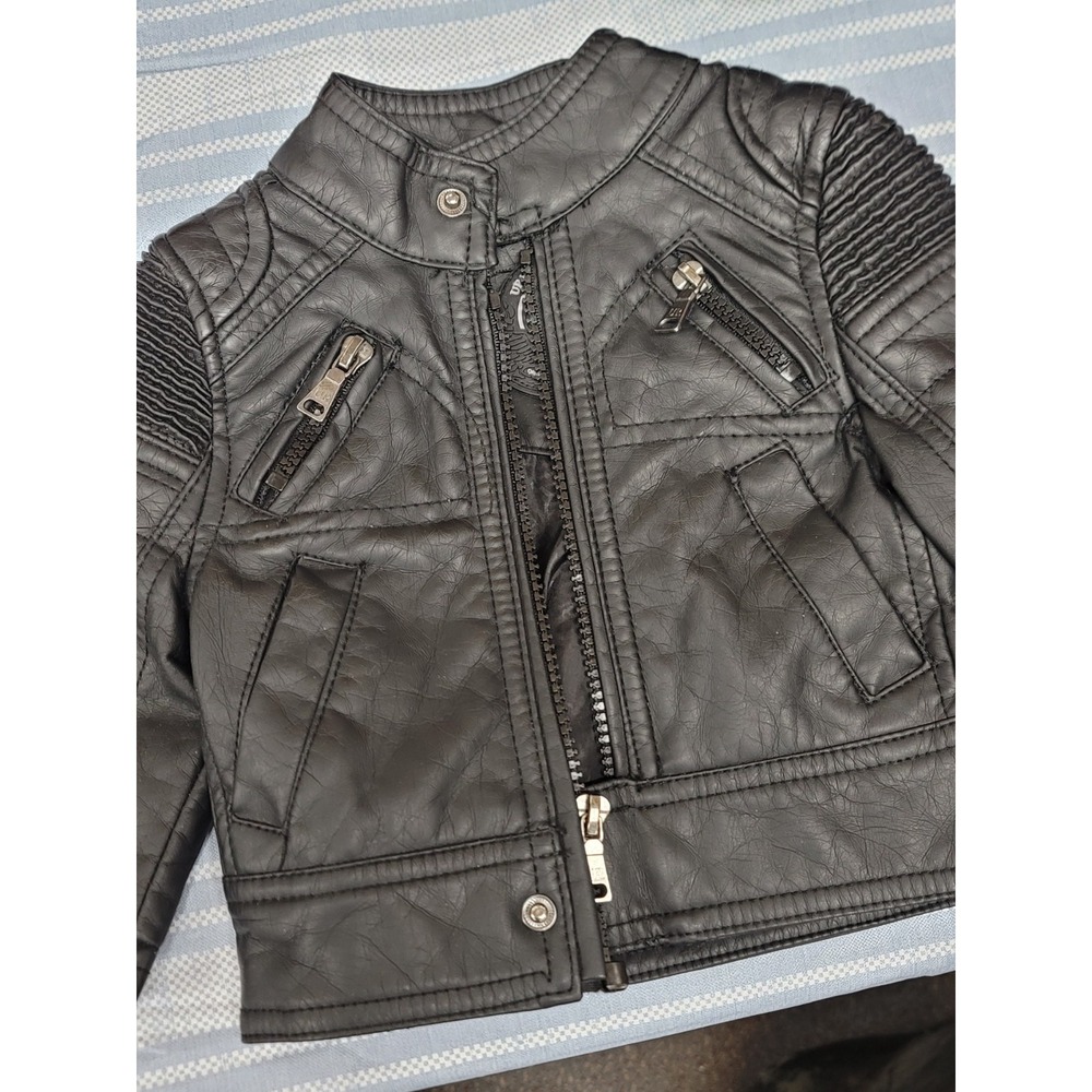Urban Republic Baby Moto Jacket Black Faux Leather 3/6 Months NEW Bikercore - Picture 2 of 5